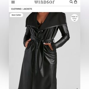 Black faux leather trench coat